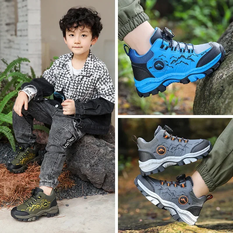 New Children's Sneaker Leather Waterproof Non-slip Boys' Hiking Shoes Soft and High Elastic Fashion Children Casual Sports Shoe