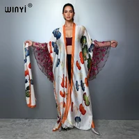 WINYI 2026 Kimono pour femme à manches longues imprimé, cardigan à ourlet bouffant, robe bohème, caftan, tenue de plage de luxe, abaya, style Dubaï, cache-maillot 1