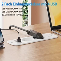 Eu plug dual socket built-in power board with 2USB-A and 2USB-C PD20W smart fast charging port 2-meter spiral extension cable - Image 3