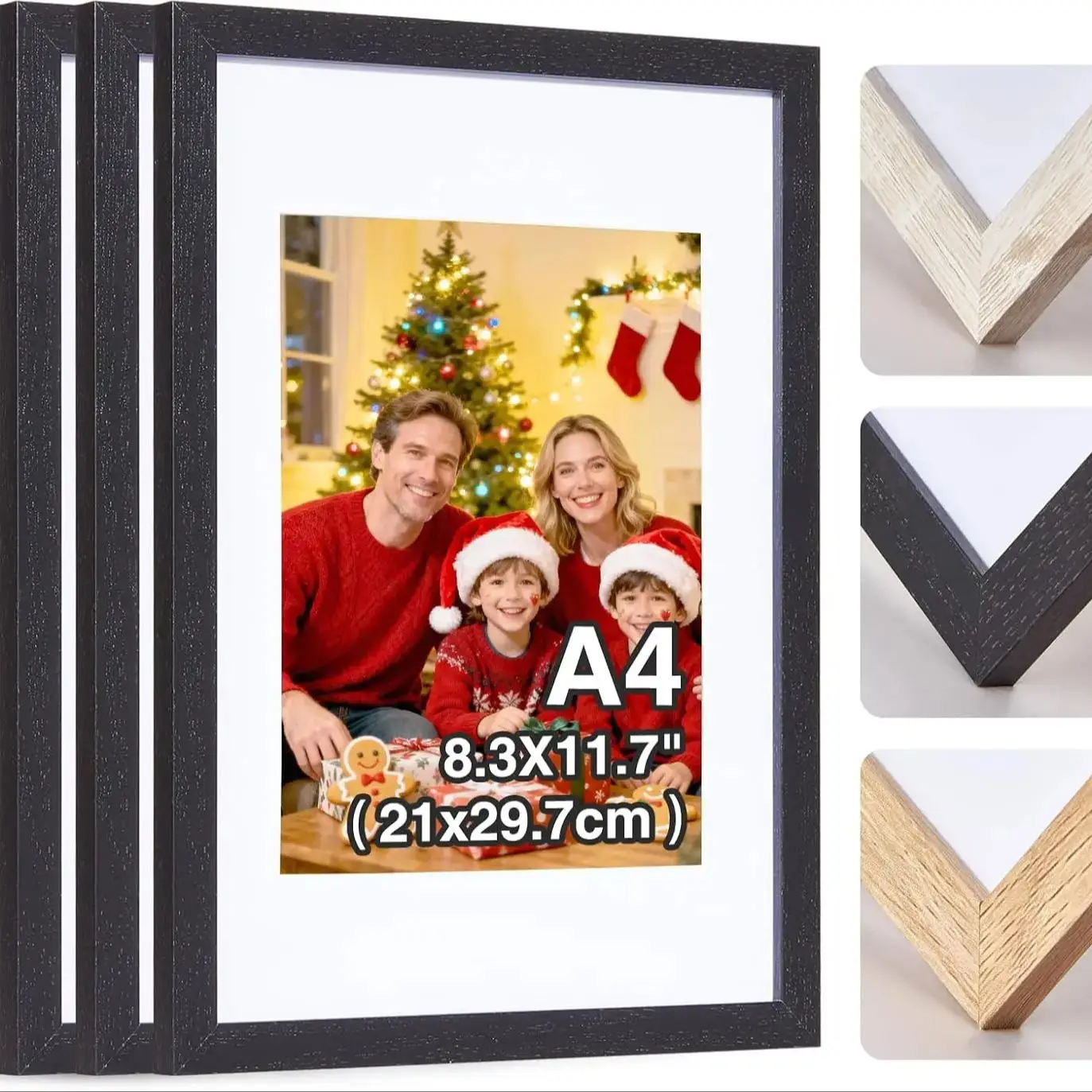 A4 Bilderrahmen Holz,21x30 Bilderrahmen Din A4 Schwarz,Fotorahmen Kinderzeichnungen A4,3er Set Puzzle Rahmen A4 Mit Klarem Plexi