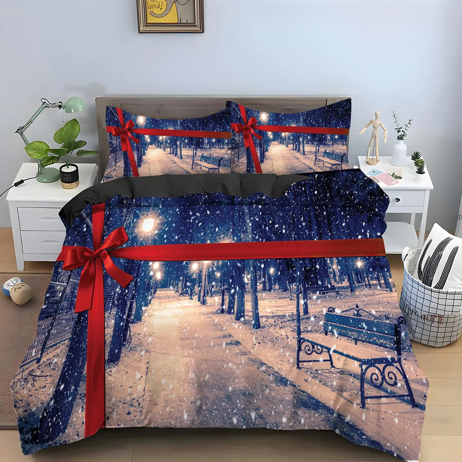 Snow Christmas Duvet Cover Set, Decorative 3 Piece Bedding Set With 2 Pillow Shams, Single King Queen Twin Size Bed Collection 2