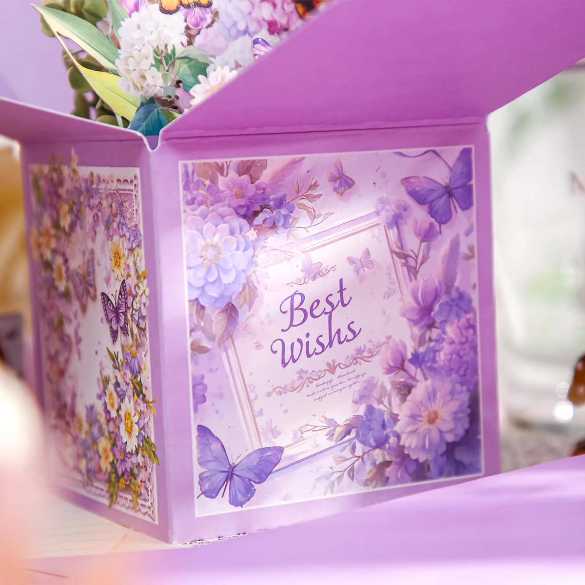 Flower Wishes Greeting Card 3D flower Flower Butterfly Greeting Card Hollow Paper Personalized Party Decoration Gifts 1Pcs