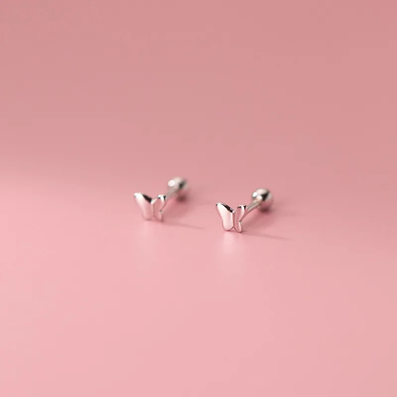 라 Monada 여성 귀걸이 실버 925 나비 귀 피어싱 여성을위한 귀걸이 너트 스크류 실버 스터드 귀걸이 작은