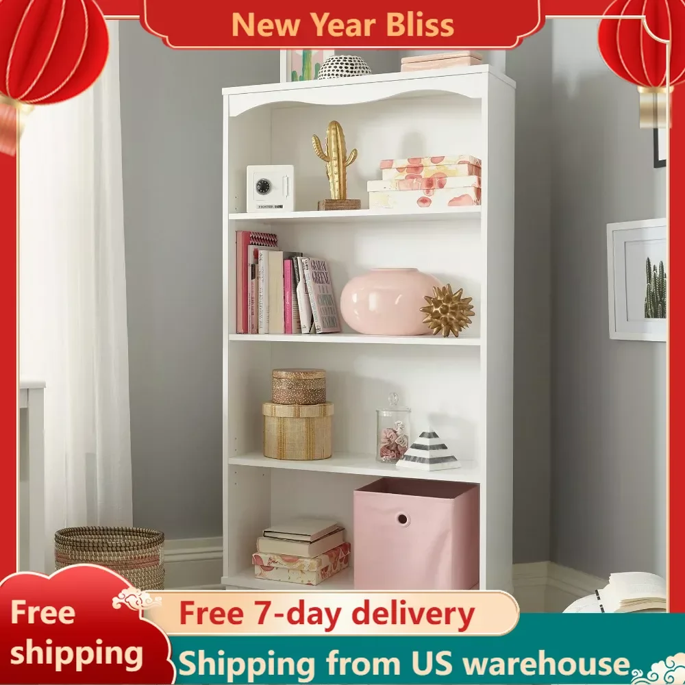 

Library Shelf Storybook 4-Shelf Bookcase Soft White Finish Bookshelf Furniture Librero Storage Modern Living Room Furniture Home