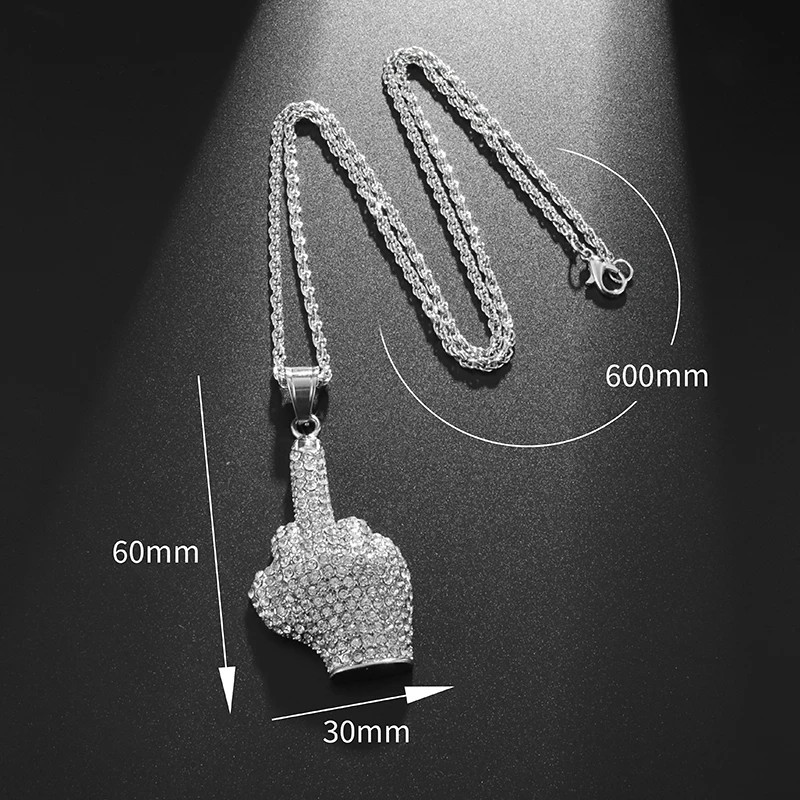 Ice Out Middle Finger Necklace for Men Fashion Hip-Hop Jewelry