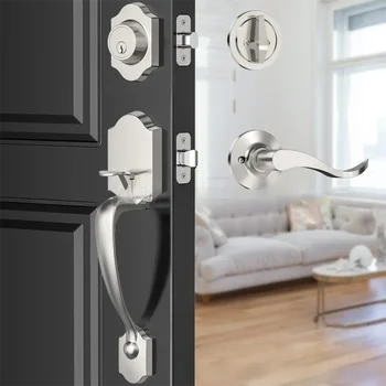 Maniglia per serratura porta anteriore Set di cerotti Maniglia per ingresso esterna con pomello per porta interna Maniglia reversibile in nichel satinato nero opaco
