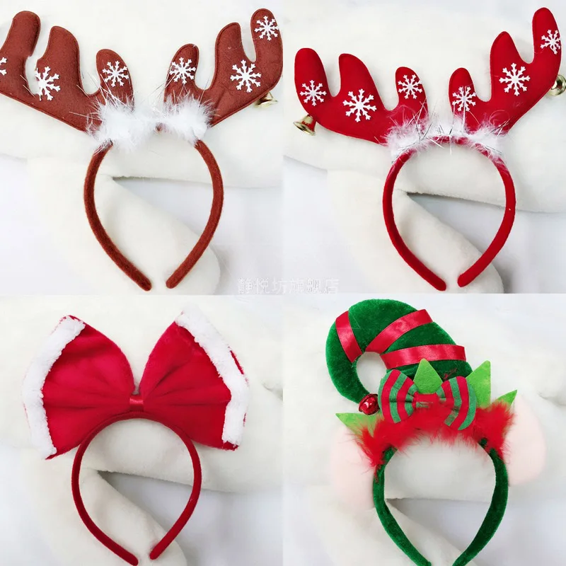 

Christmas Day Red Christmas Headwear Headband Hair Band Christmas Prop Accessories Bell Deer Horn Holiday Party