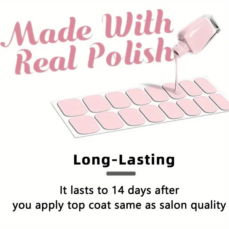 Nail Polish Strips 8 Sheets Nail Full Wrap Nail Polish Strips Pink Glitter Self-Adhesive Gel Sticker Women Home DIY Self Supplies Manicure Kit