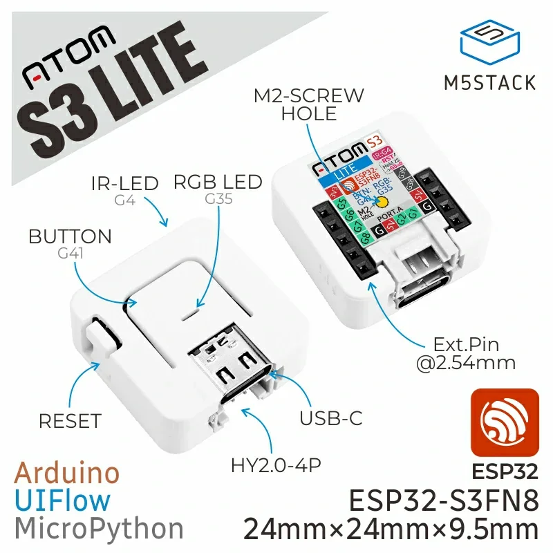 M5Stack الرسمية AtomS3 Lite Atom Series ESP32-S3FN8 وحدة تحكم قابلة للبرمجة 8M الذاكرة واي فاي مجموعة تطوير لعقدة إنترنت الأشياء