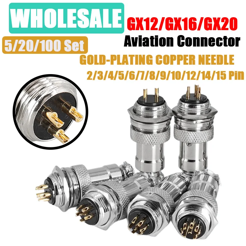 Conector de Ancoragem Chapeado Ouro Soquete de Aviação 2pin 3pin 4pin 5pin 6pin 7pin 8pin 9pin 10pin 12pin 14pin 15p Gx12 Gx16 Gx20