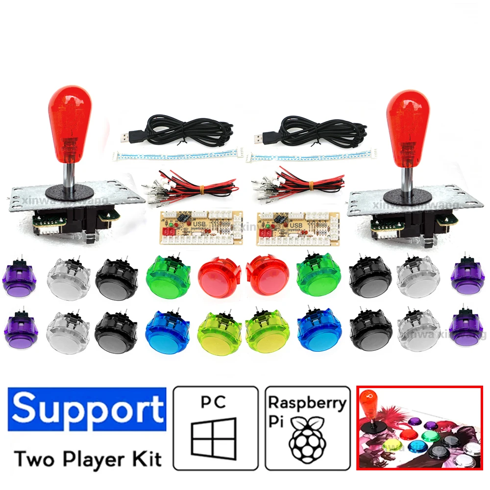 Copy-Sanwa-Joystick-Clear-Push-Button-Diy-Kit-Set-Zero-Delay-Usb-Board ...