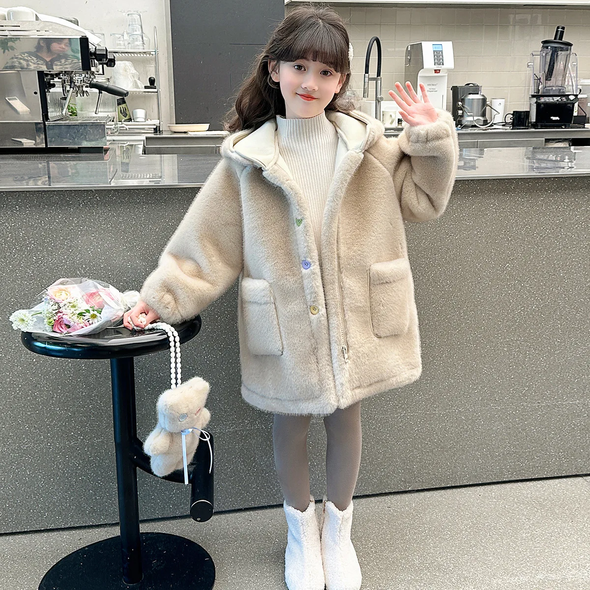 Winter Children Girl Faux Fur Mink Coat Solid Colorful Infant Baby