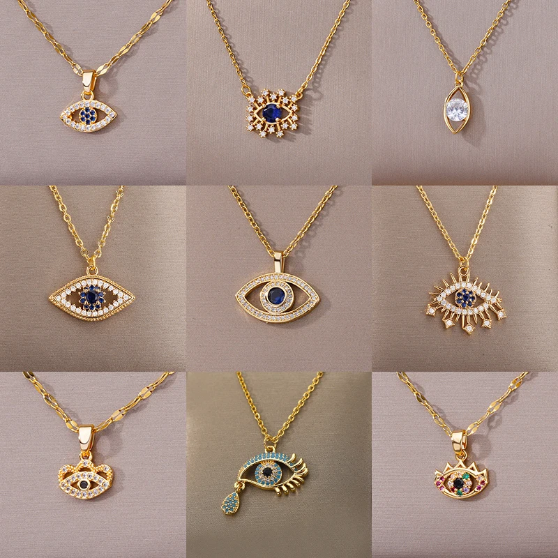 Pendentif Mauvais œil Grec Bleu – Porte-bonheur Tendance En Pierre Naturelle Et Plaqué Or Pour Femme