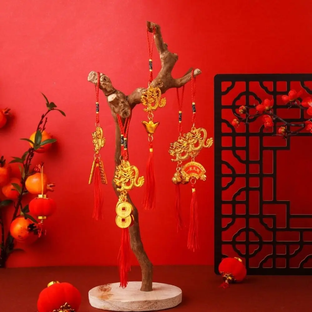 

Позолоченный Кулон в виде дракона со знаками Зодиака, подвесные украшения, китайский новый год, пластиковая подвеска в виде дракона с кисточкой, дом в честь года Дракона