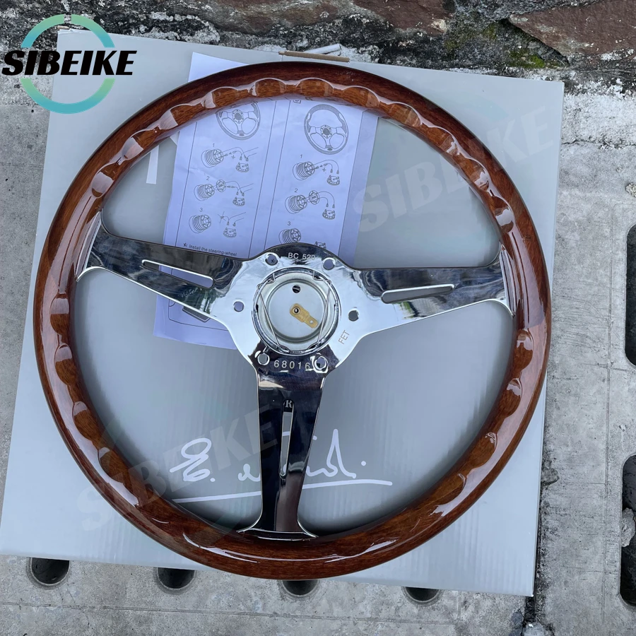 JDM Classic Universal 14inch 358mm Wood Style Steering Wheel Chrome Spoke Retro Car ND Sports Steering Wheel