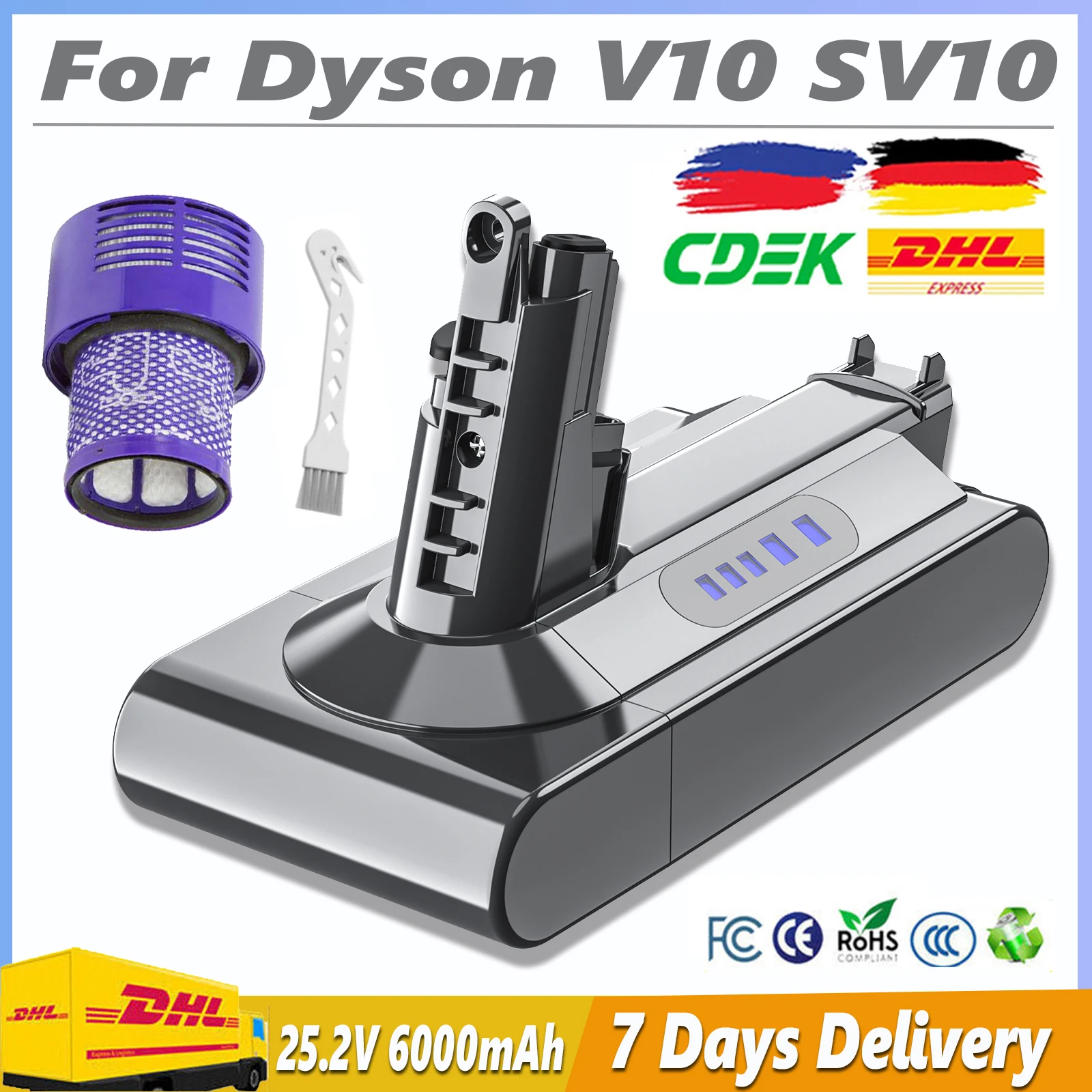 

V10 Battery For Dyson Vacuum Cleaner 25.2V 6000mAh Replacement Battery Handheld Vacuum Cleaner Spare Battery Li-Ion V10 Absolute