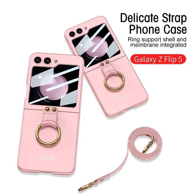 Luxury Shoulder Strap Phone Case for Samsung Z Flip 4 5 Case with Chain Fashion Ladies Phone Shell for Galaxy Z Flip4 Flip5 Case