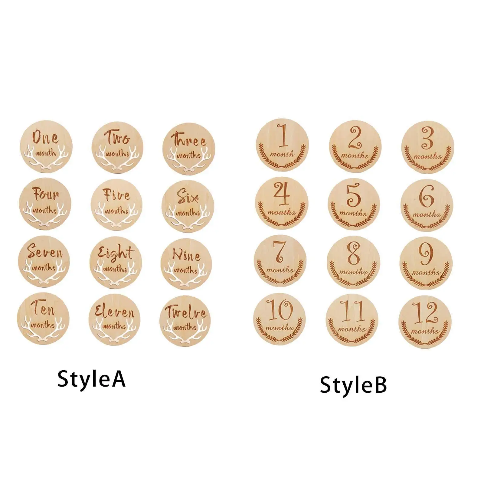 

12x Simple Baby Monthly Milestone Wood Cards Engraved for