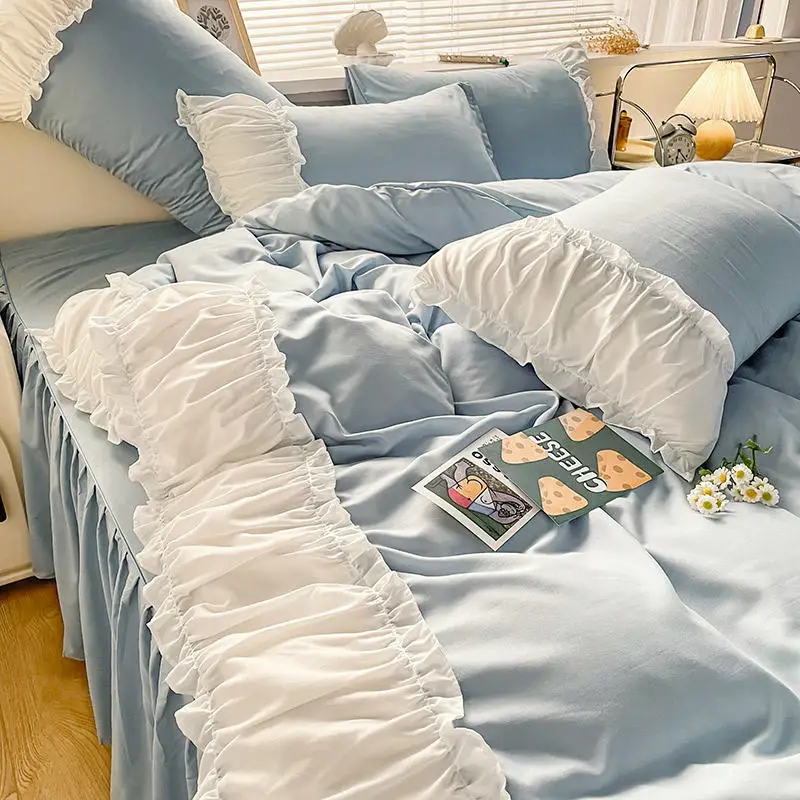 Spring Summer Fashion Korean Lace Bed Skirt Style Plain Bed Spread Four