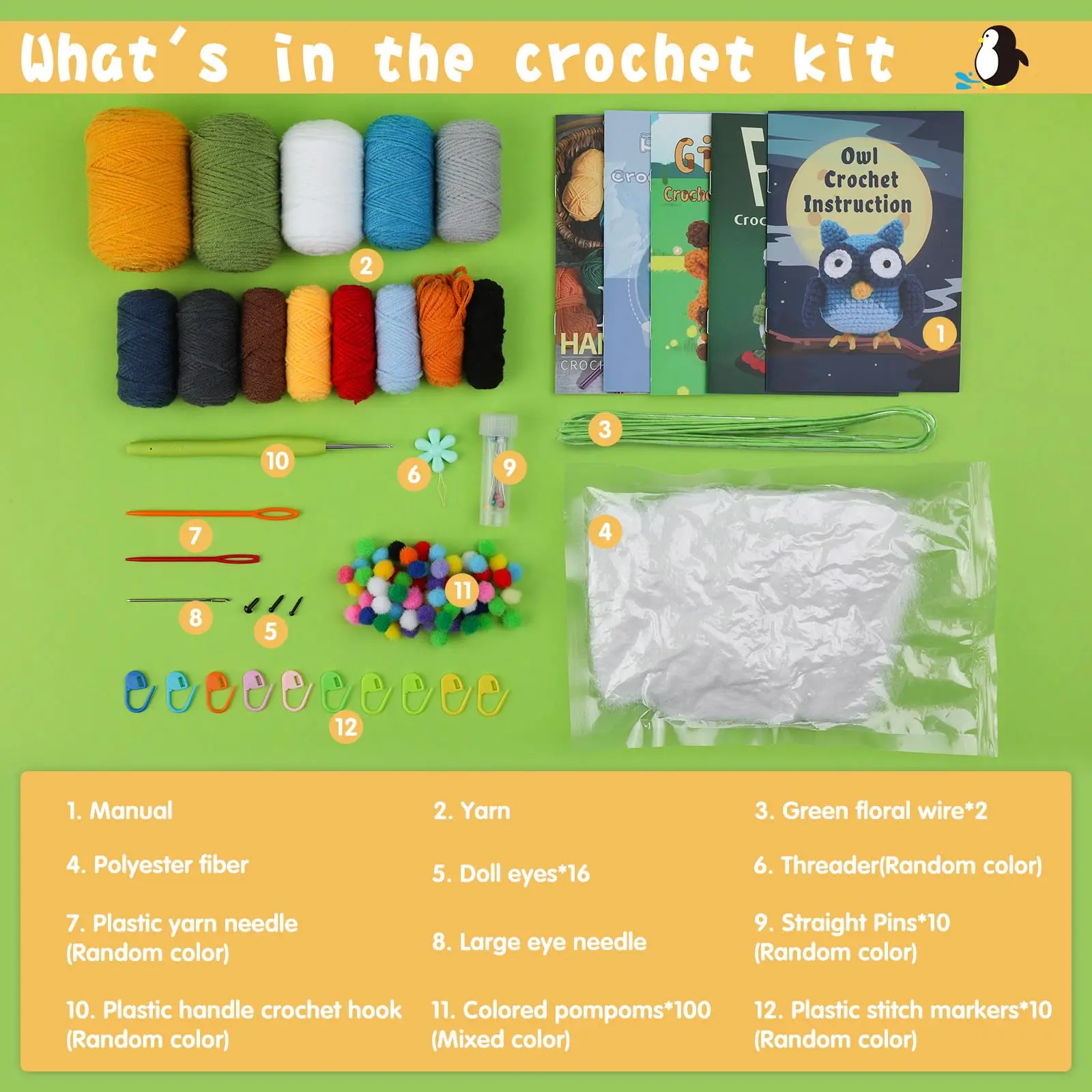 Fenrry Animals Crochet Kit Beginners Knitting Crochet Hook Extra Yarn Video Tutorials 4PCS crochet kit crochet hooks