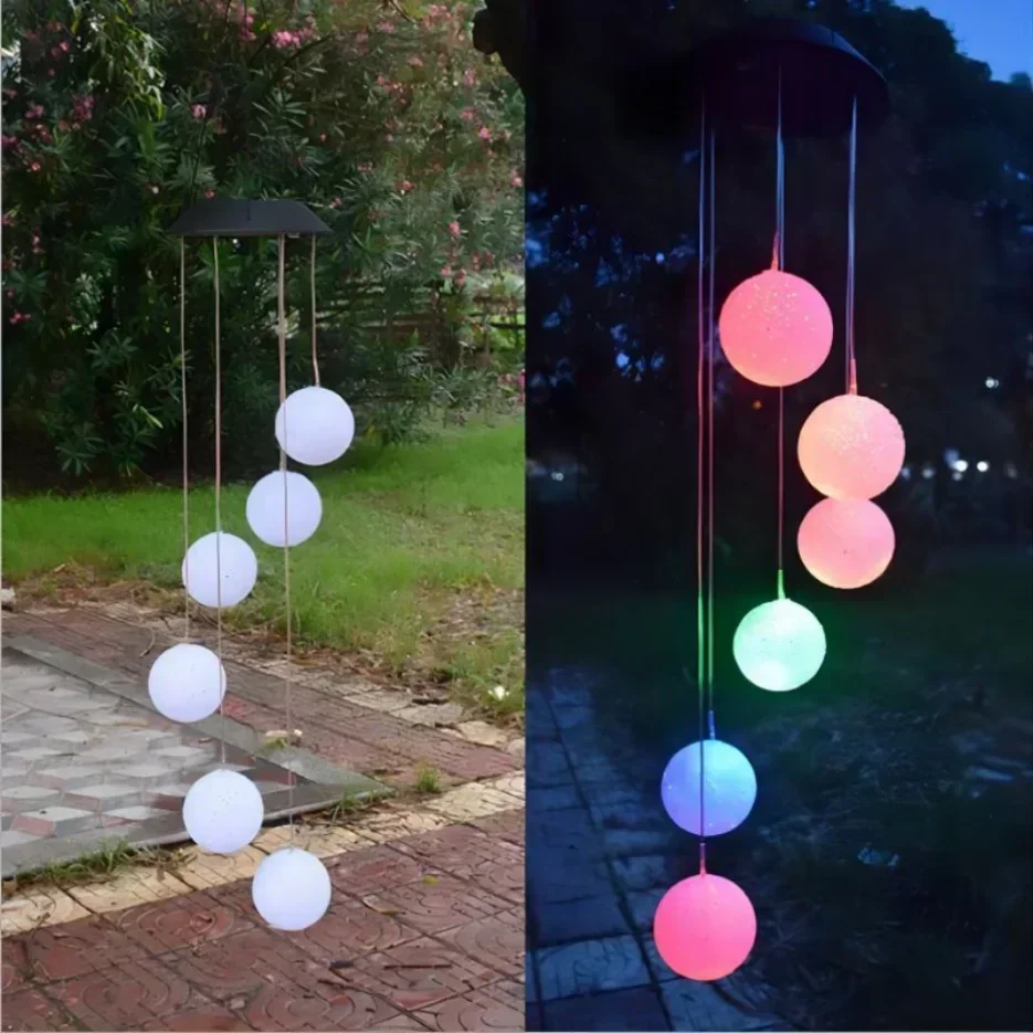 Description Picture 6 of itemSolar Wind Chime Lights Christmas Wind Spinner Hanging Lights Colorful Santa Claus Ball Bedroom Garden Decoration Wind Bell Lamp