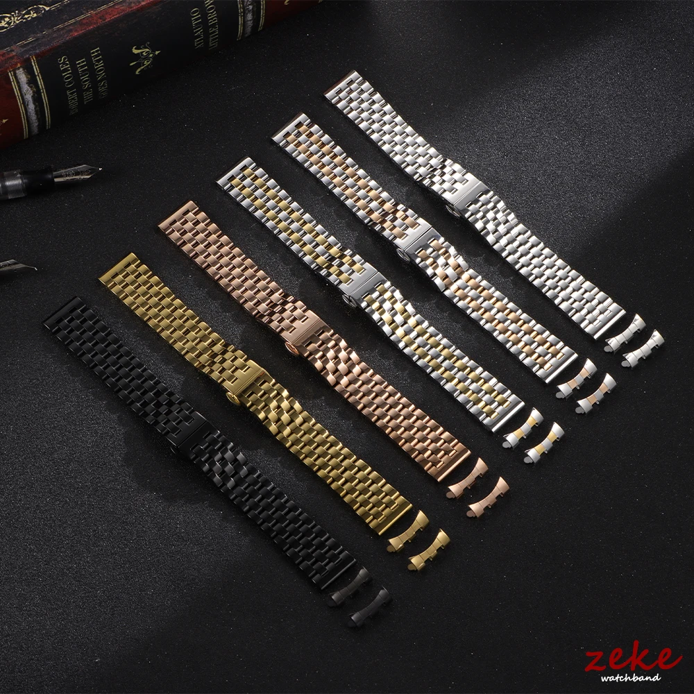Curved End Solid Stainless Steel Watch Bracelet with Butterfly Clasp