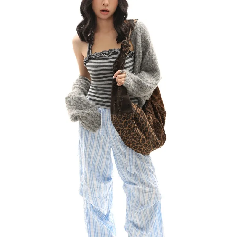 Original Sexy Leopard Print Large Capacity Women Bag With Personalized High-end Feel Spliced Color Blocking Crossbody Bag Trendy