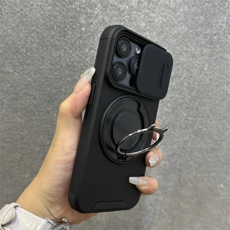 Heavy-Duty Rugged Armor Magnetic Phone Case with Slide Camera Protection Cover