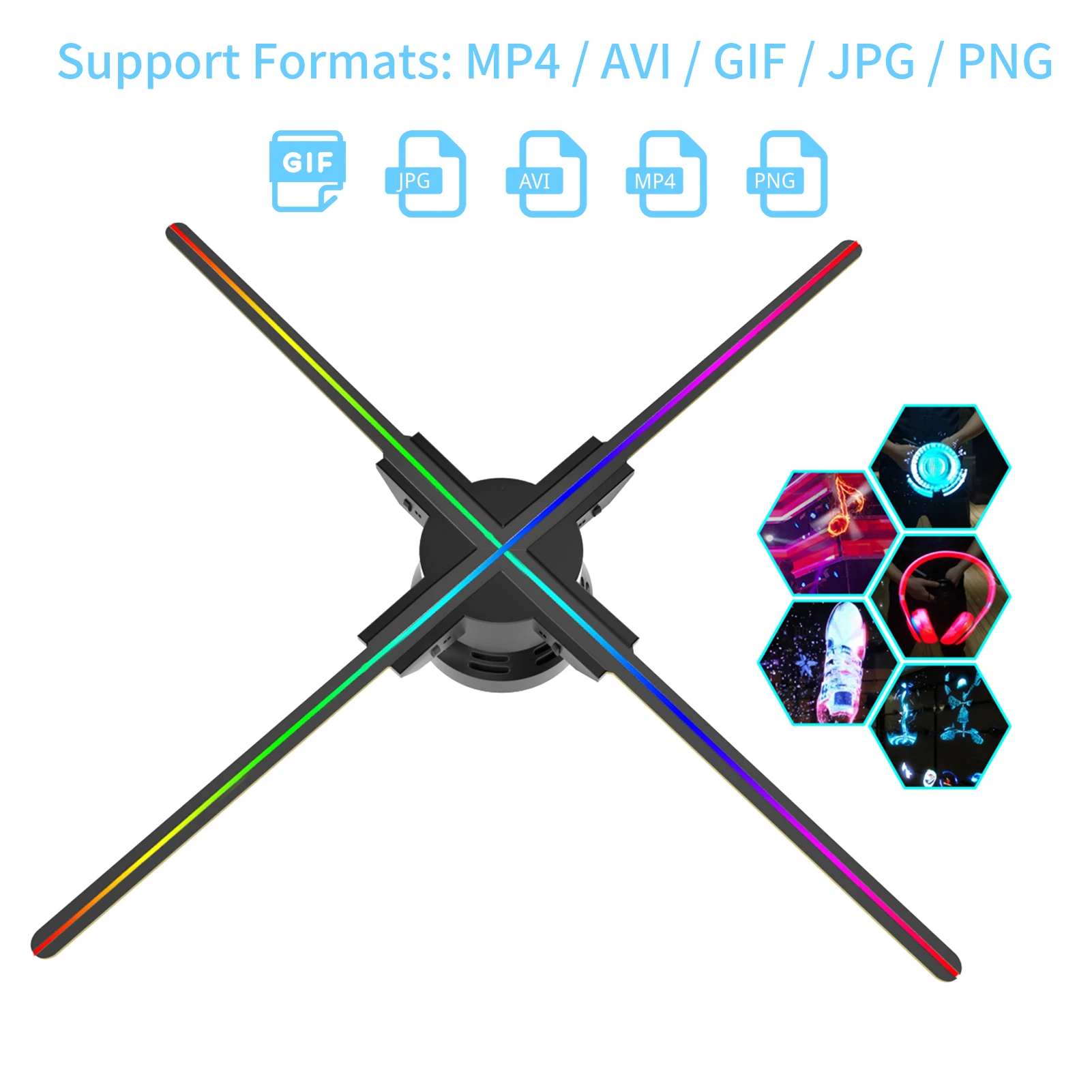 3D Hologram Projector Advertising Display Fan Wall-mounted Player 3D Naked Eye 2K HD LED Photo Video Fan 624pcs LED Light Beads