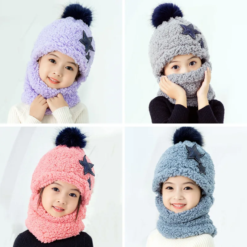 Winter Children's Hats Warm Boys and Girls Hats Bibs Baby Ear Caps Cute Plush Hats To Cover The Face Tide Scarf Baby Girl Hat