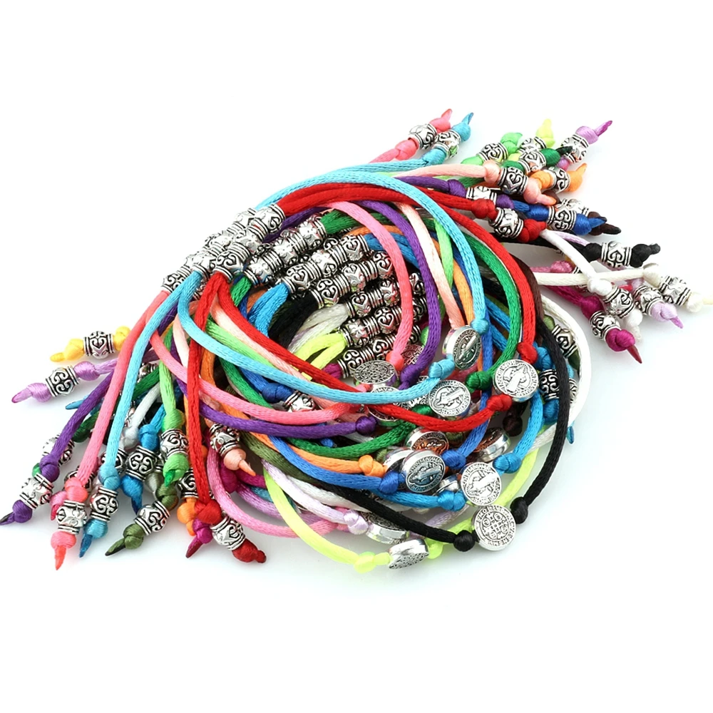 

10Pcs Tone Saint Benedict Medal Bead Adjustable Religious Bracelets