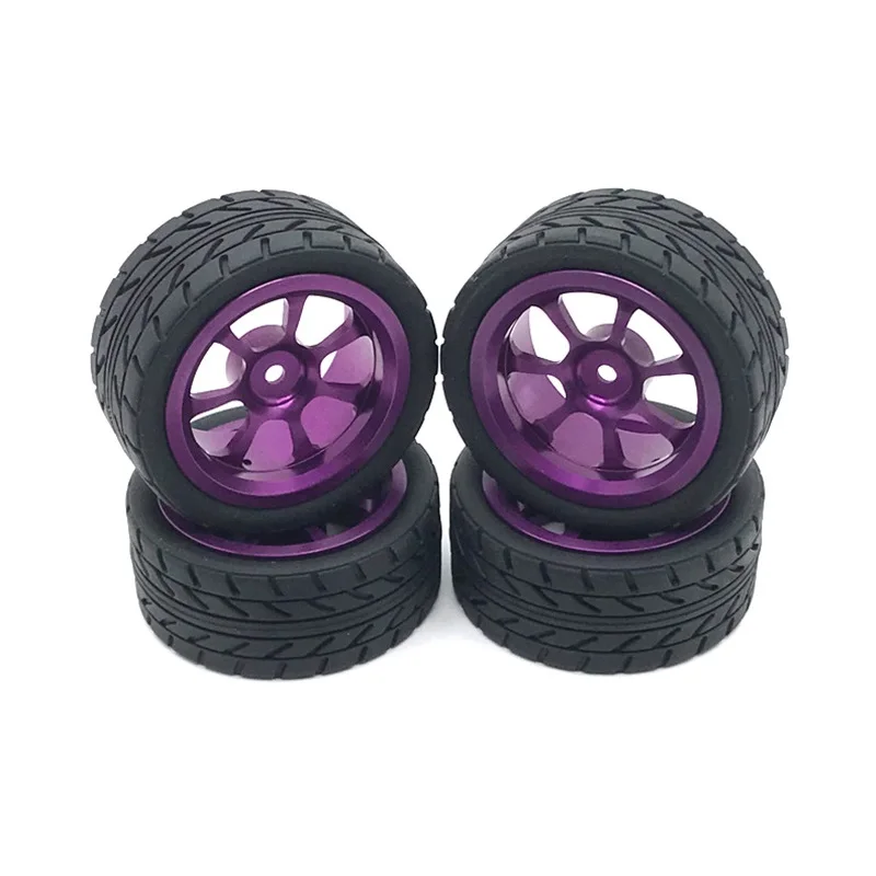

65mm Metal Wheel Rim + High Grip Rubber Tires Tyres for Wltoys 144001 A959 A959-B 124019 124018 RC Car Parts,Purple