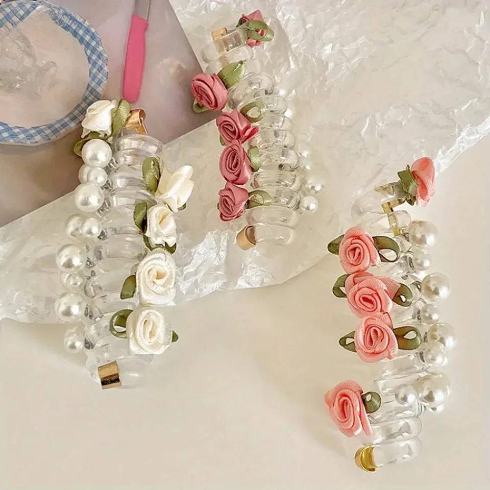 Stylish Pearl Flower Elastic Hair Ties Set