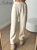 MiuKoMiYa Spring Gray Woolen Pants Women Wide Leg Straight Long Trousers Office Lady High Waist Women Beige Formal Pants Loose 5