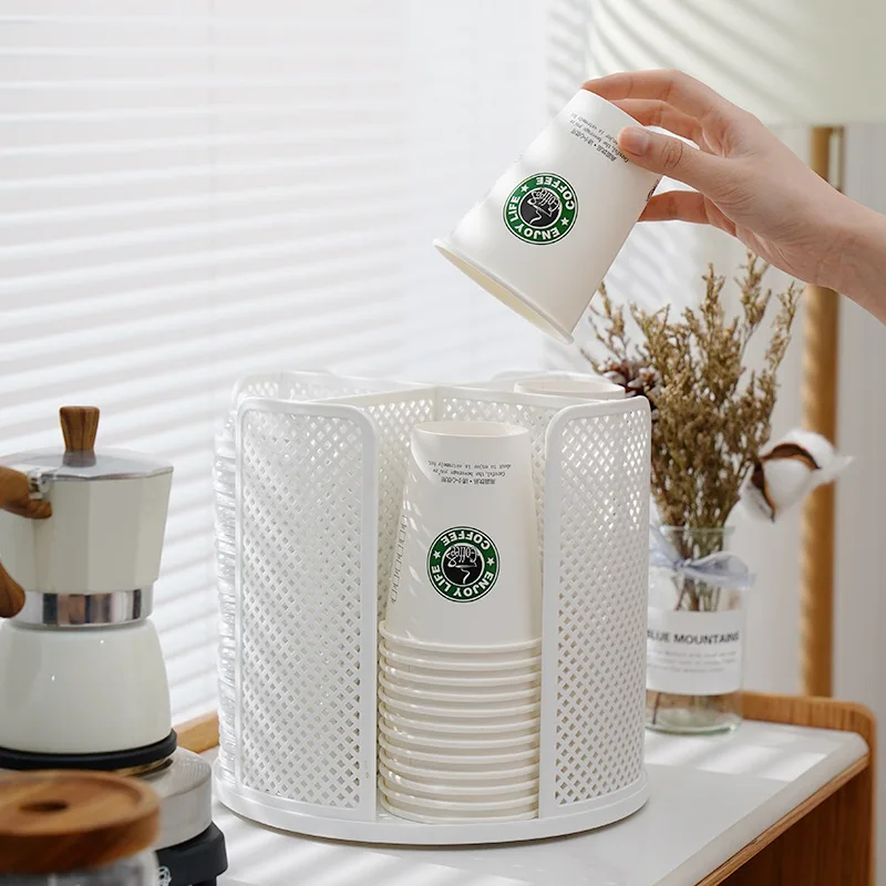 

Rotating Compartment Paper Cup Holder Disposable Cup Taker Desktop Water Cup Storage Rack Coffee Tea Cup Water Cup Shelf