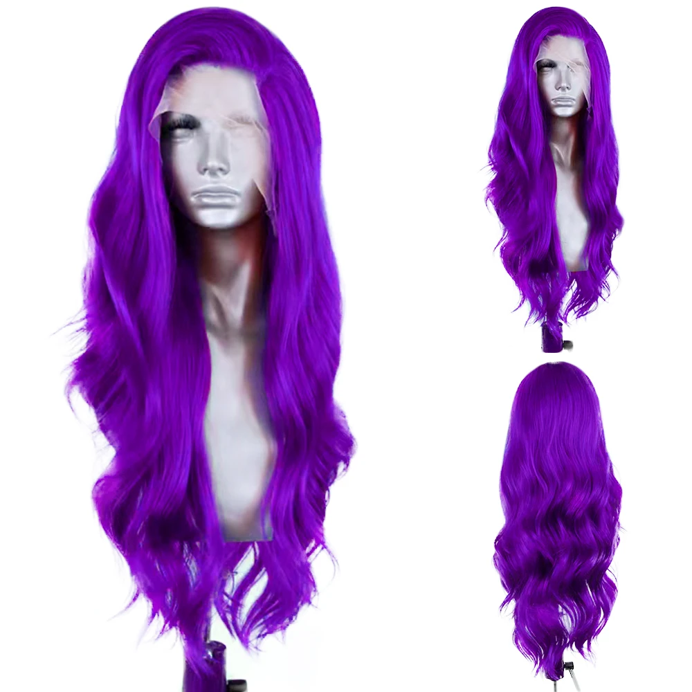 Colorful Lace Front Wig Long Natural Wave Synthetic Wig 13x4 Frontal Lace Daily Use Cosplay Wigs Red/ Green /Pink /Blue