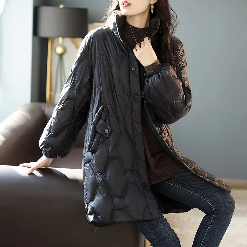 

Duck Down Long Padding Parka Black Windbreaker Woman Coat Trench Vintage Outerwear Winter 2024 Jackets for Women Casual Overcoat
