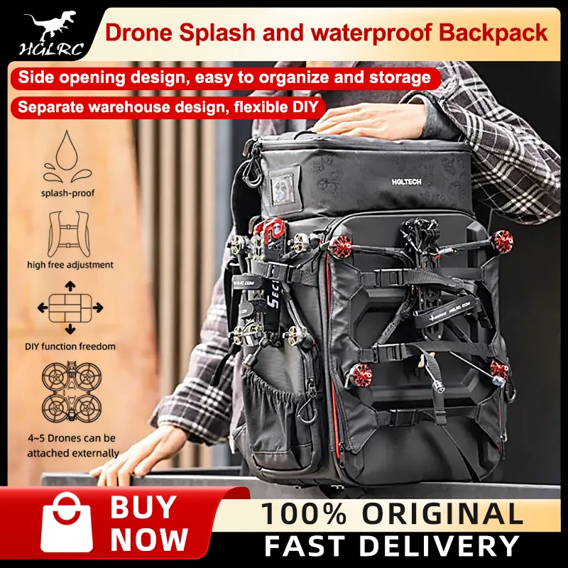 Sac à dos HGLRC pour drone FPV avec sacoche B1 et housse de pluie, vue d'ensemble