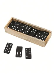 Elegant Black Wooden Domino Set with Game Instructions (1 set)