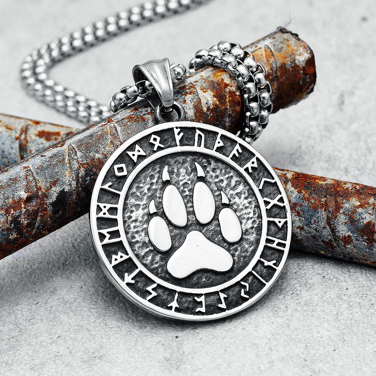 Viking Bear Paw Men Necklaces Stainless Steel Nordic Animal Clan Odin Runes Pendant Chain Punk For Boyfriend Male Jewelry Gift