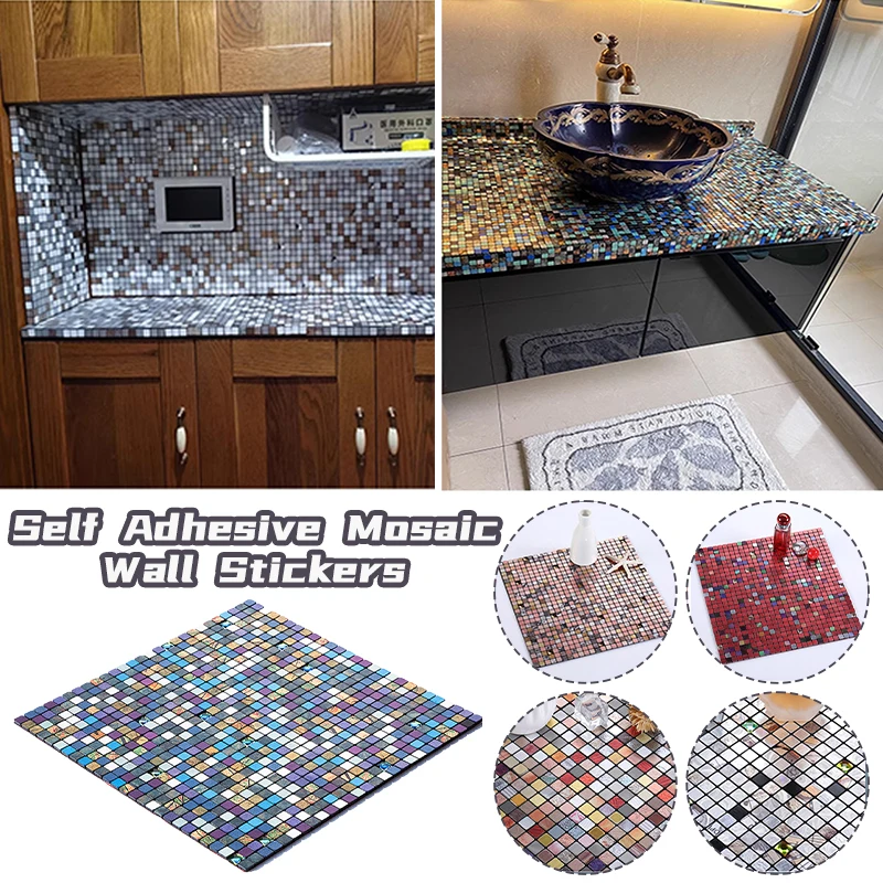 NEW European Smooth Metal Mosaic Wall Sticker Self-adhesive Tile Kitchen Bathroom Bar Living Room TV Background Wall Decor Stick