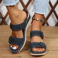 2024 Summer Women Slippers Plus Size Women's Shoes Retro Roman Sandals Women Pu Casual Flower Wedge Sandals Platform Slippers - Image 4