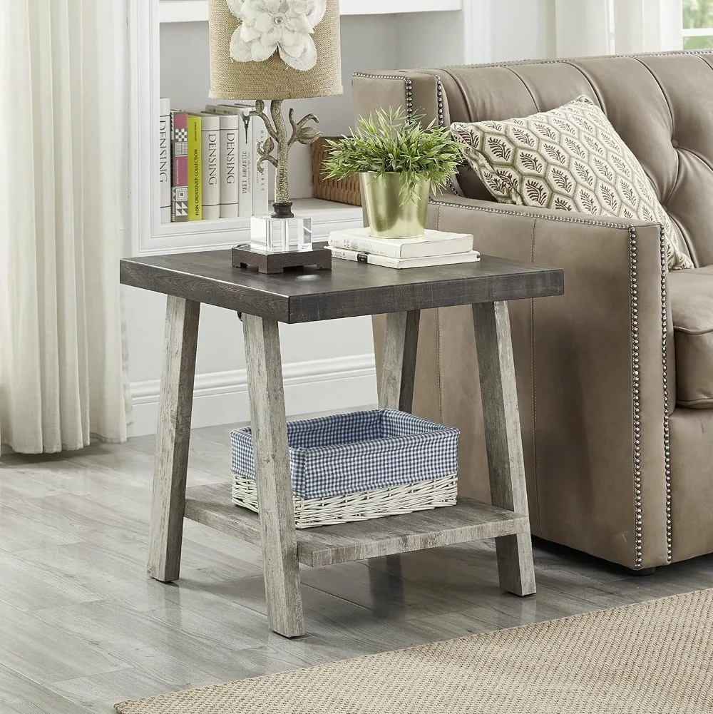 Roundhill Furniture Athens Contemporary 3-Piece Wood Shelf Coffee Table Set, 24D X 48W X 19H in, Walnut and Gray Furniture