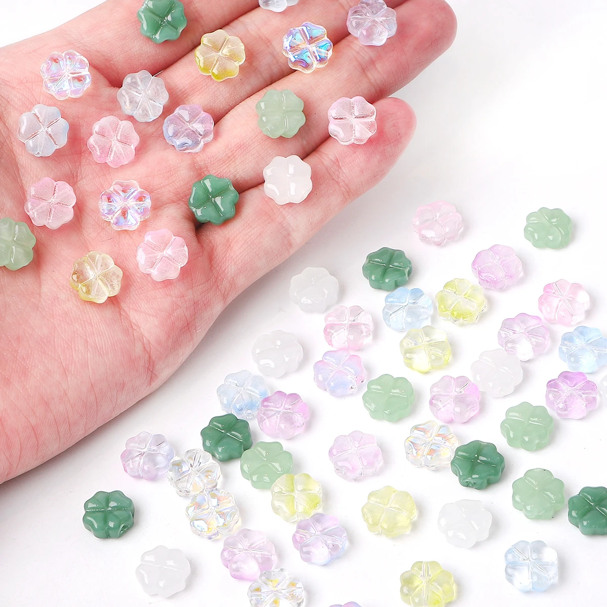 Glass Beads About20Pcs Glass Four Leaf Flower Beads Scattered Beads Handmade DIY Making Couple Bracelets Necklaces Earrings Jewelry Acces