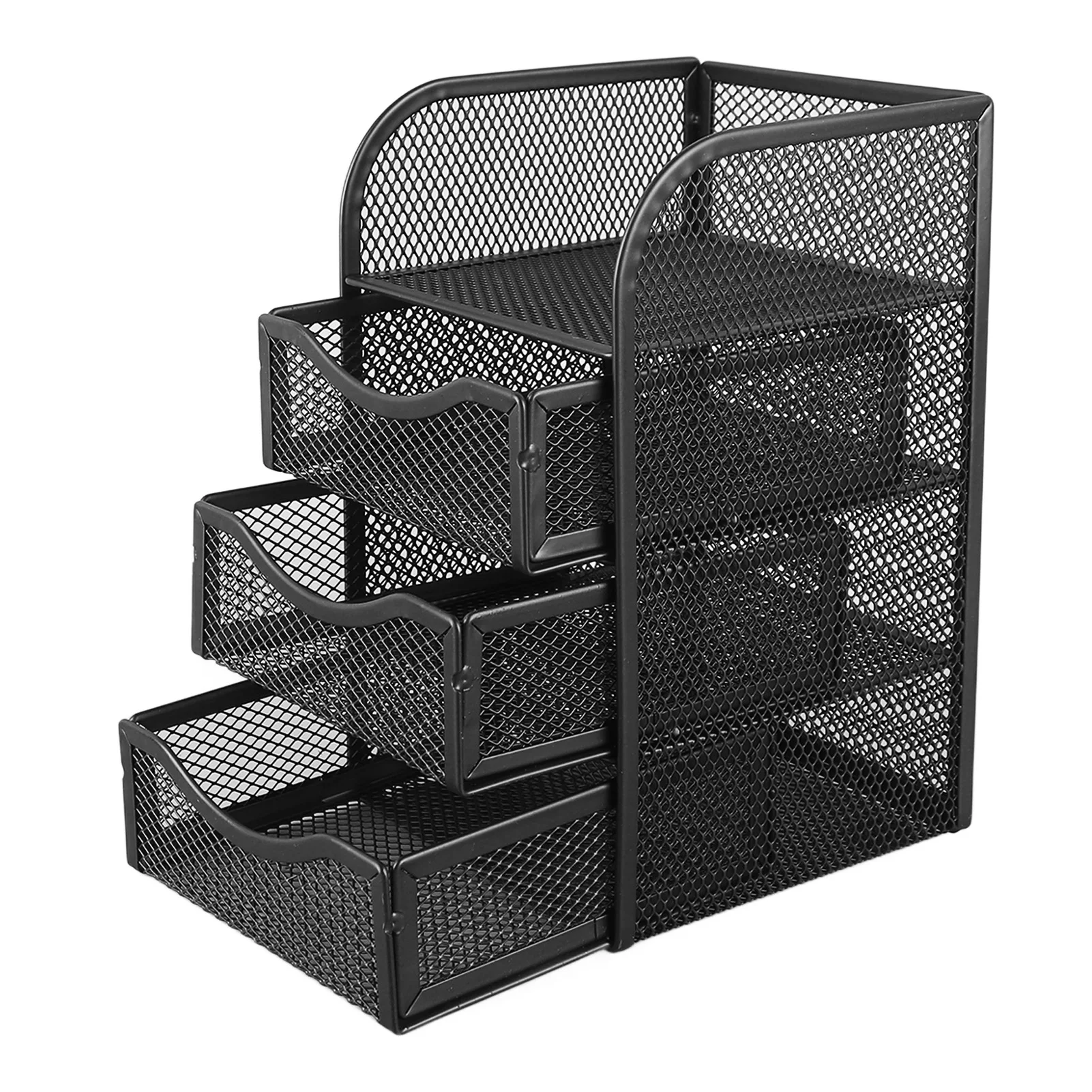 Desk Organizer with 3 Drawers Metal Mesh Slip Resistant Desktop Storage Rack for Office Supplies Stationery - 3