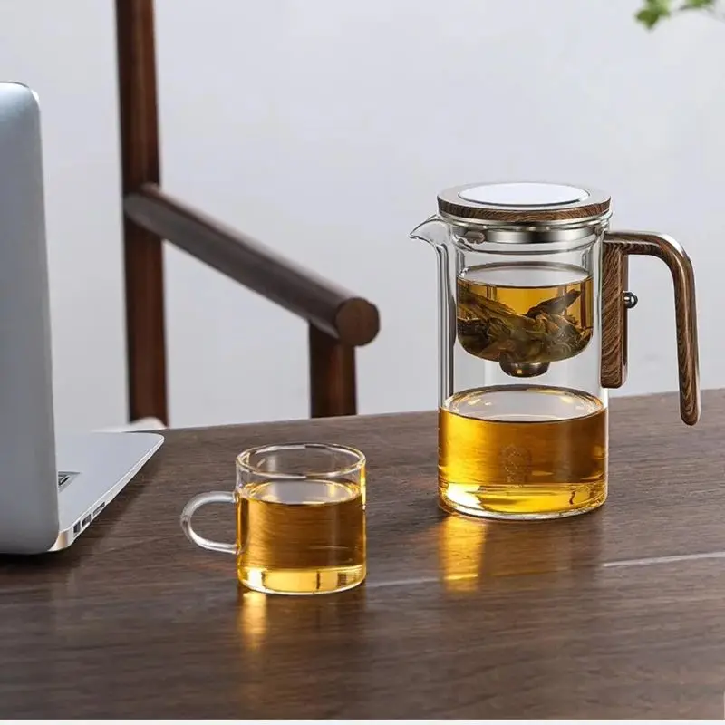 520ML Glass Teapot Home One-Button Tea Water Separation Filter Tea Pot Natural Bamboo Drain Tray Kung Fu Set tea filter bags