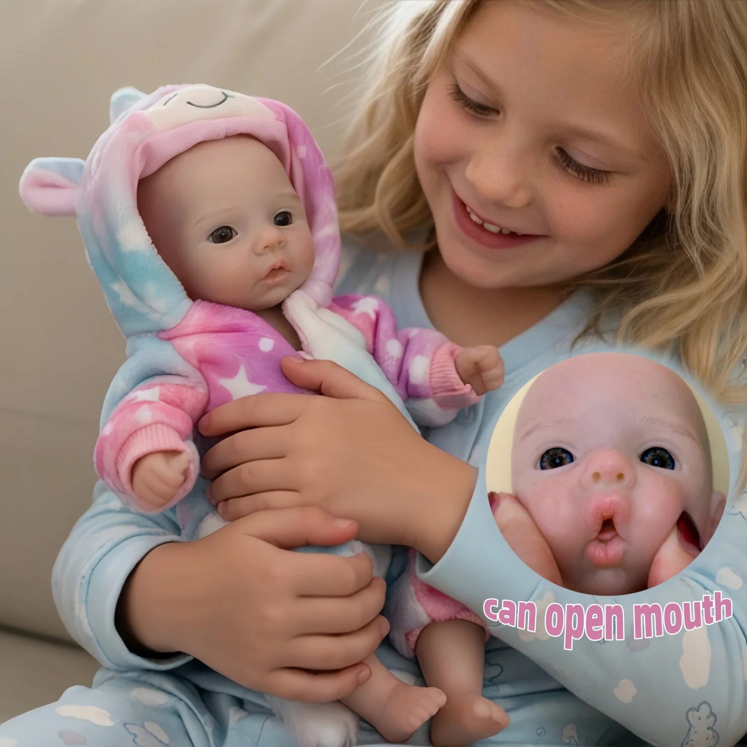 1PC 10inch Lifelike Silicone Reborn Baby Doll Open Mouth