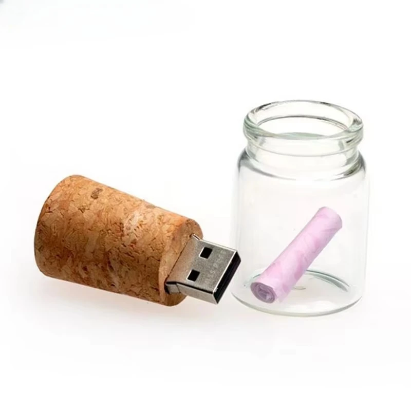 무료 사용자 정의 로고 유리 병 USB + 상자 플래시 드라이브 Pendrive 64GB 32GB 16GB 4GB 메모리 스틱 사진 결혼 선물