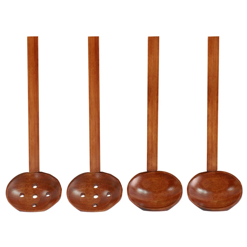 

4Pcs Wooden Spoon Kitchen Ladles Soup Spoon Japanese Wood Serving Spoons Big Ramen Spoon Soup Noodle Hop Pot Strainer Tableware