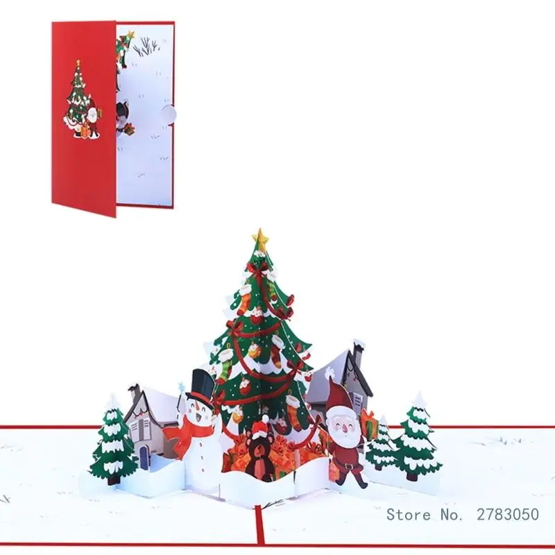 

Merry Christmas Cards Santa Claus Winter Gift Pop-Up Cards Christmas Decoration Sticker Laser Cut New Year Greeting Card